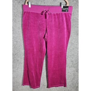 New York & Co Velour Pants Women Size XL Pink Drawstring Grommet Rhinestones